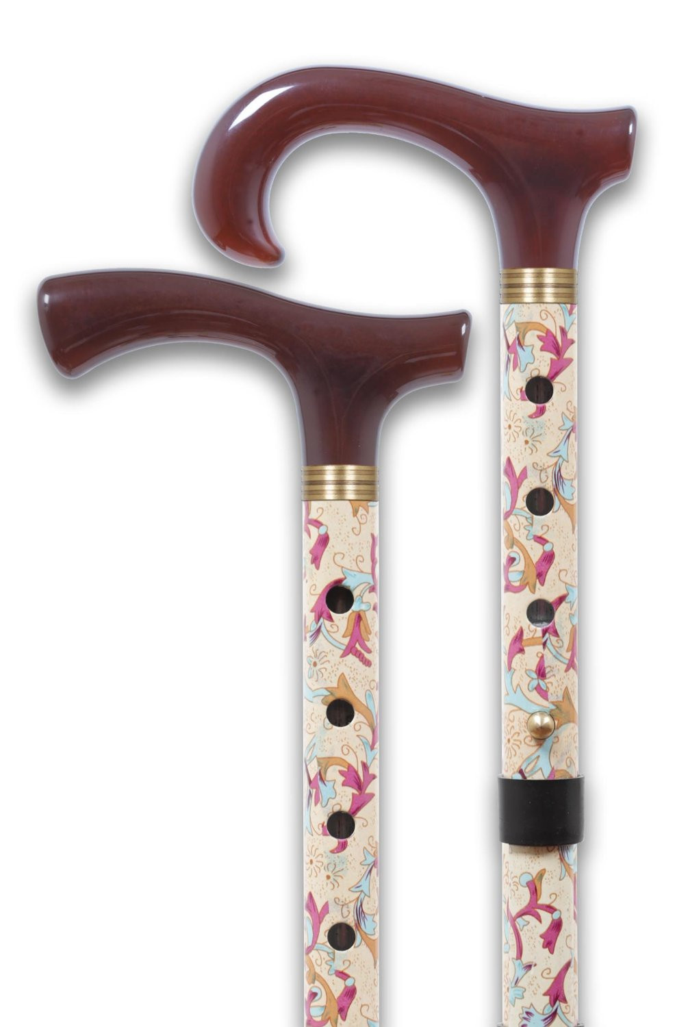 Floral Extending Walking Stick with Smart Acrylic Brown Handle