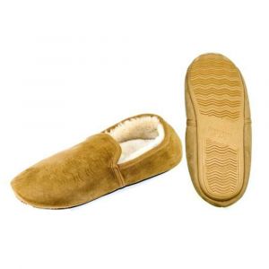 Luxury sheepskin slippers for men in a chestnut brown colourway