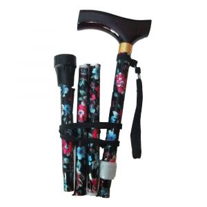 Flower Folding Walking Stick Height Adjustable (black/pink) 