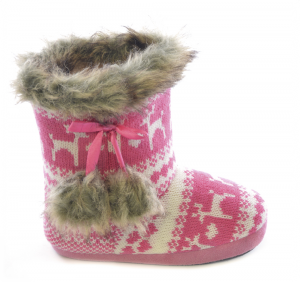 Slumberezz Warm Boot Slippers Pretty Heart and Pink Reindeer Design 
