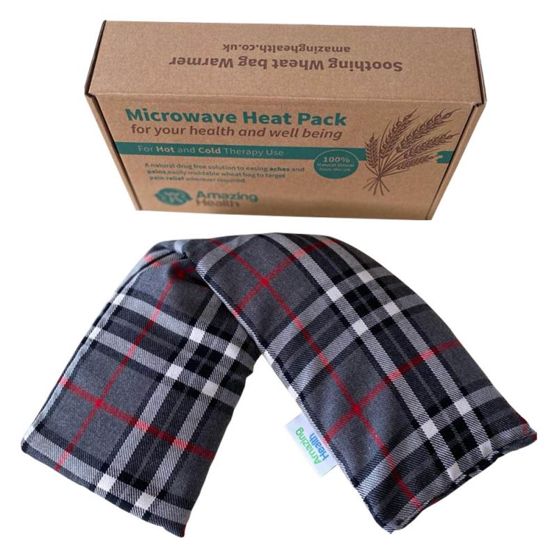 Amazing Health Heat Pack Cotton Tartan Microwave Wheat Bag 42cm Long (Unscented, Grey Tartan)