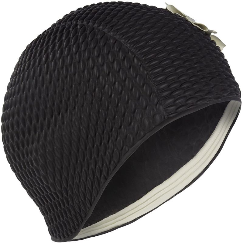 Fashy Ladies Swimming Hat Black With 3 White Flowers Bathing Cap